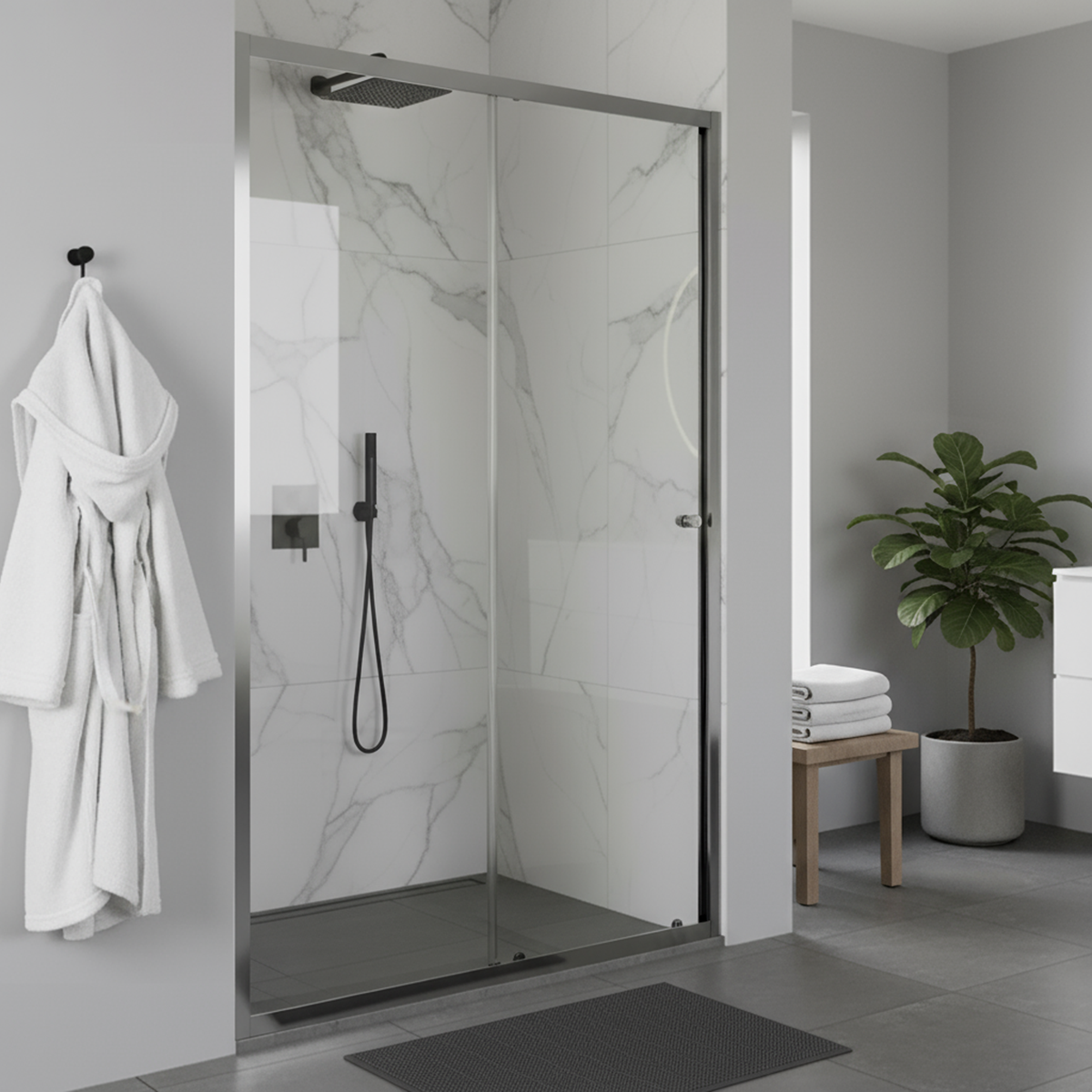 Sealey Sliding Shower Door 1000 x 1850mm, 6mm Tempered Glass, Reversible - Chrome Model No-DH292