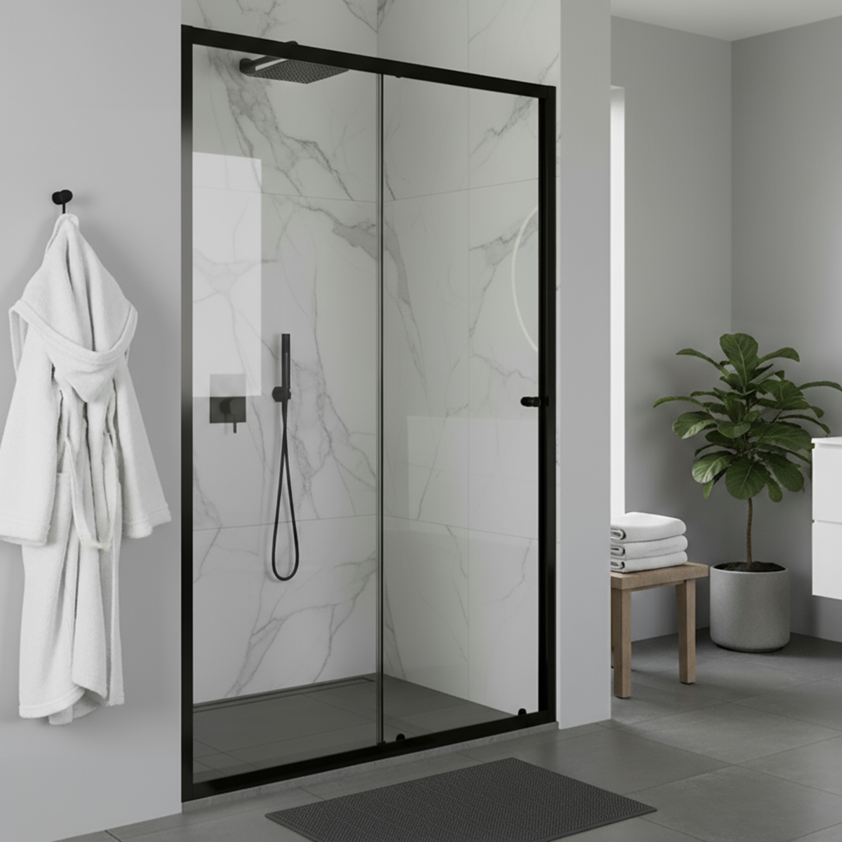 Sealey Sliding Shower Door 1000 x 1850mm, 6mm Tempered Glass, Reversible - Black Model No-DH293