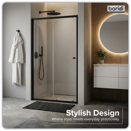 Sealey Sliding Shower Door 1000 x 1850mm, 6mm Tempered Glass, Reversible - Black Model No-DH293