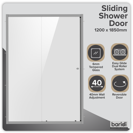 Sealey Sliding Shower Door 1200 x 1850mm, 6mm Tempered Glass, Reversible - Black Model No-DH295