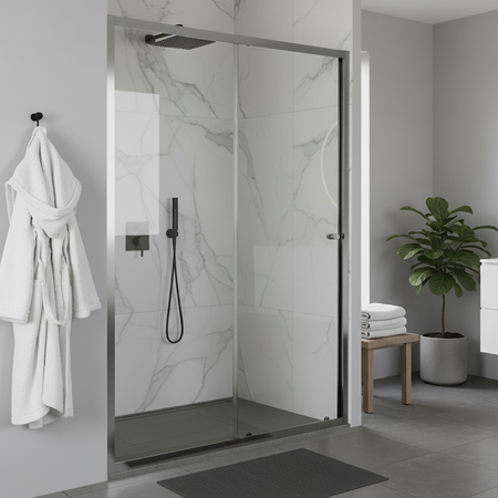 Sealey Sliding Shower Door 1200 x 1850mm, 6mm Tempered Glass, Reversible - Black Model No-DH295