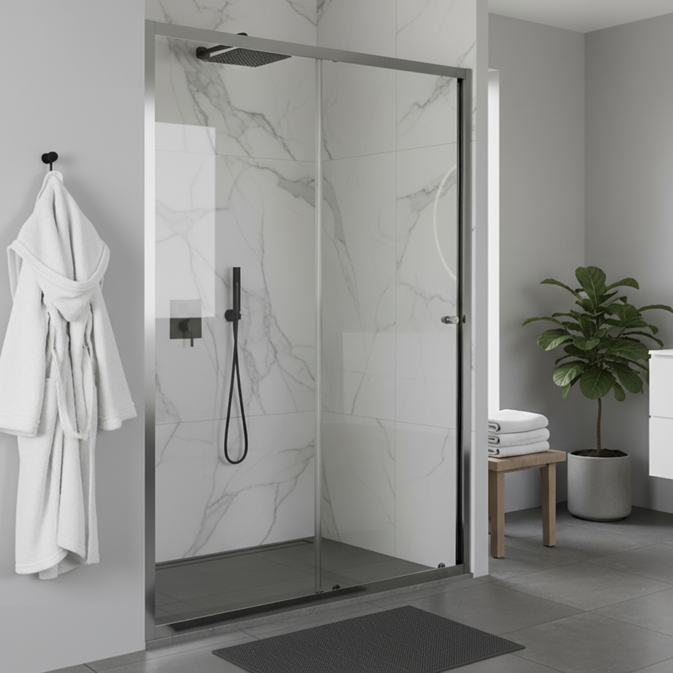 Sealey Sliding Shower Door 1200 x 1850mm, 6mm Tempered Glass, Reversible - Black Model No-DH295