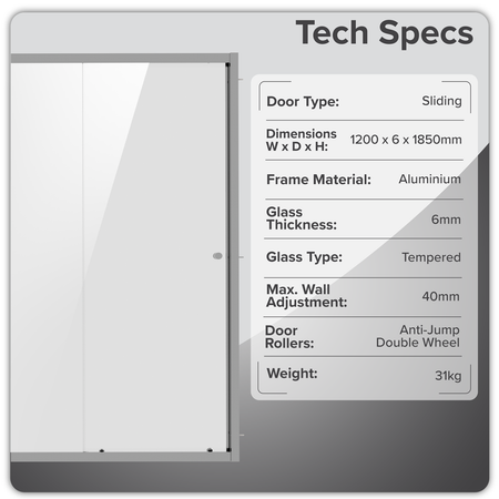 Sealey Sliding Shower Door 1200 x 1850mm, 6mm Tempered Glass, Reversible - Black Model No-DH295