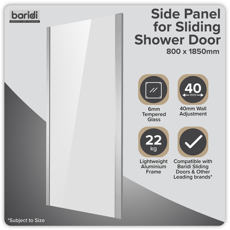Sealey Baridi Side Panel for Sliding Shower Doors, 6mm Tempered Glass - Chrome Model No-DH296