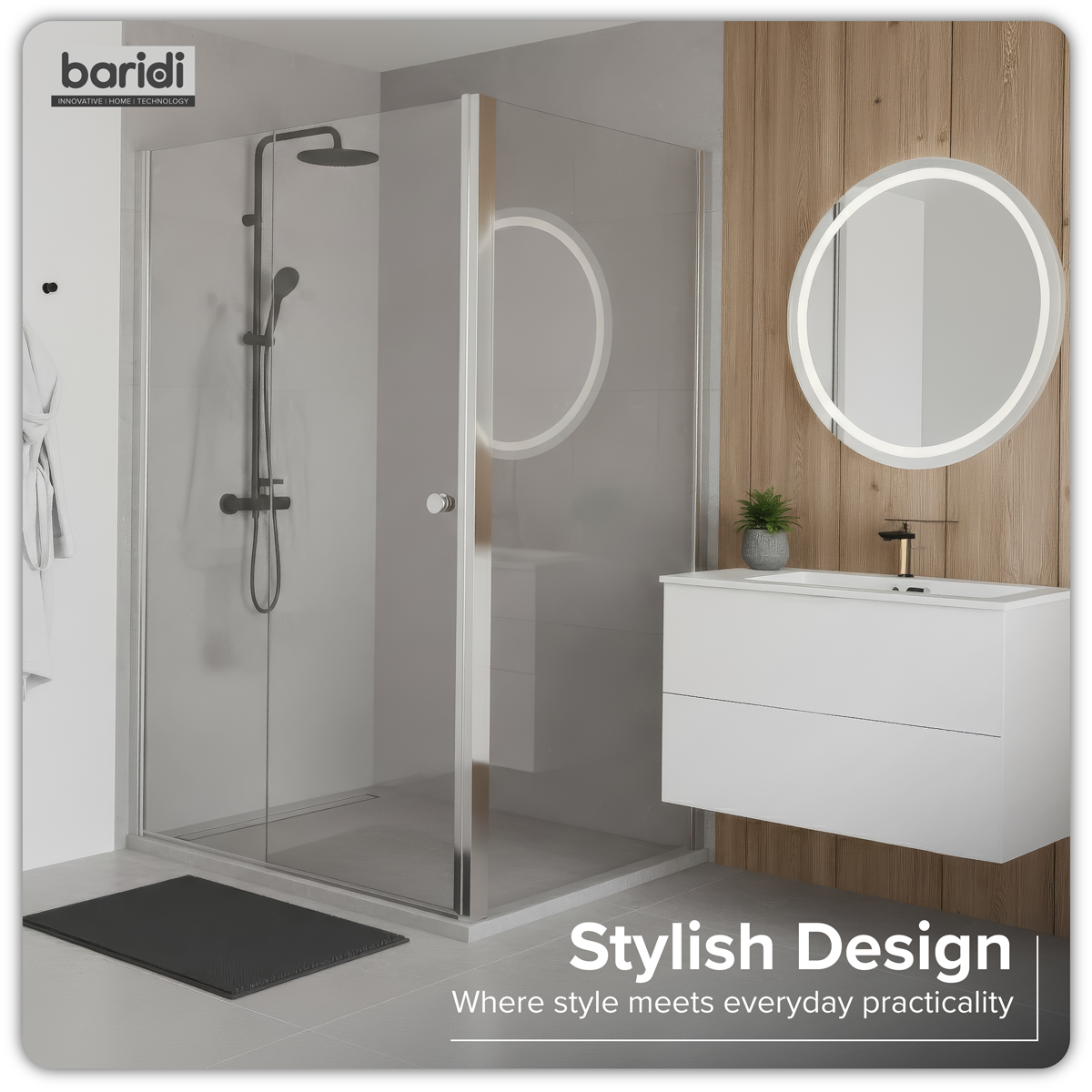 Sealey Baridi Side Panel for Sliding Shower Doors, 6mm Tempered Glass - Chrome Model No-DH296
