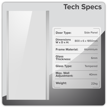 Sealey Baridi Side Panel for Sliding Shower Doors, 6mm Tempered Glass - Chrome Model No-DH296