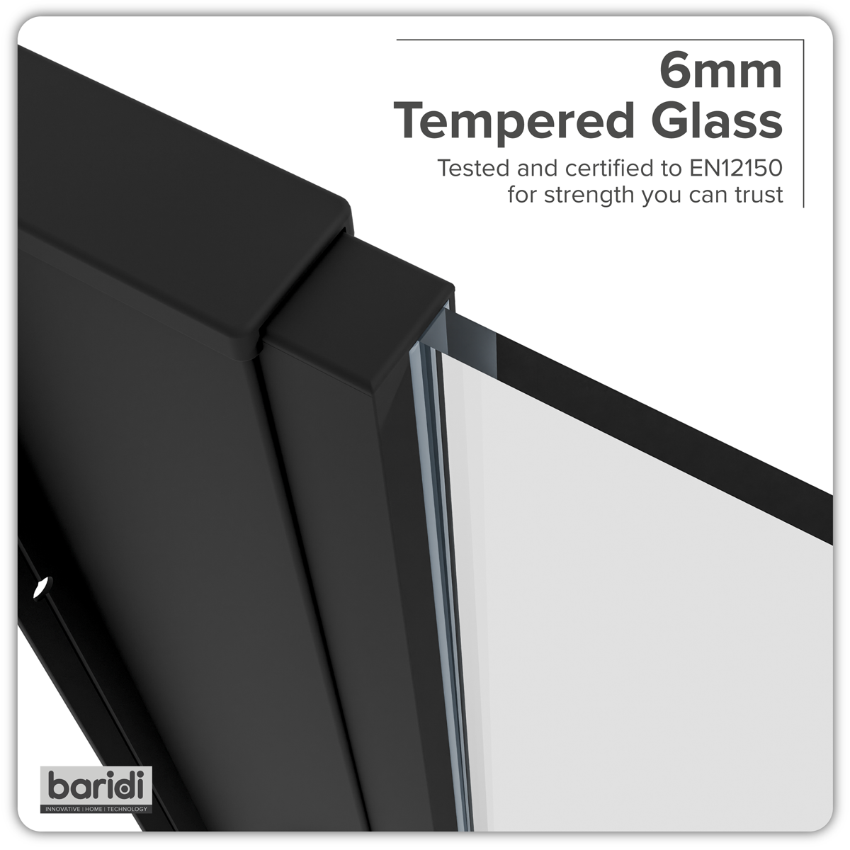 Sealey Side Panel for Sliding Shower Doors, 6mm Tempered Glass - Black Model No-DH297