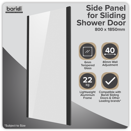 Sealey Side Panel for Sliding Shower Doors, 6mm Tempered Glass - Black Model No-DH297