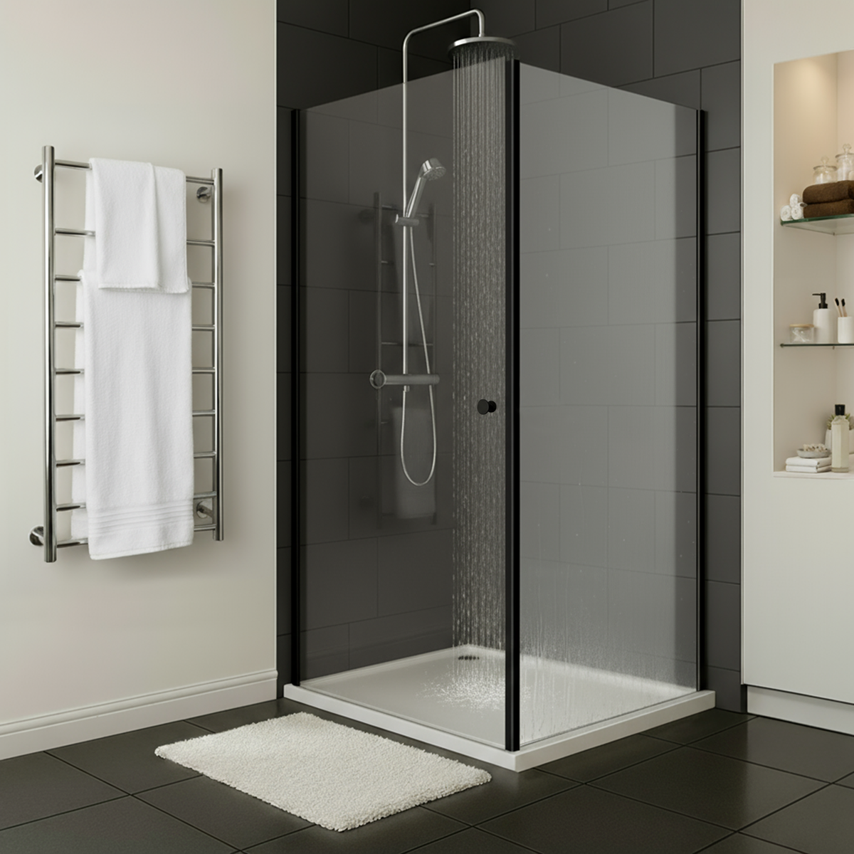 Sealey Side Panel for Sliding Shower Doors, 6mm Tempered Glass - Black Model No-DH297