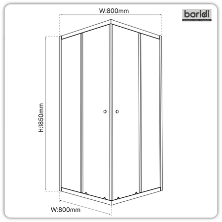 Sealey Corner Shower Entry Enclosure 800 x 800 x 1850mm with 6mm Tempered Glass - Chrome Model No-DH298