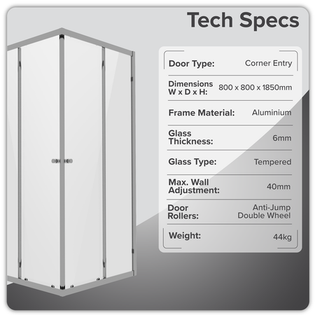 Sealey Corner Shower Entry Enclosure 800 x 800 x 1850mm with 6mm Tempered Glass - Chrome Model No-DH298