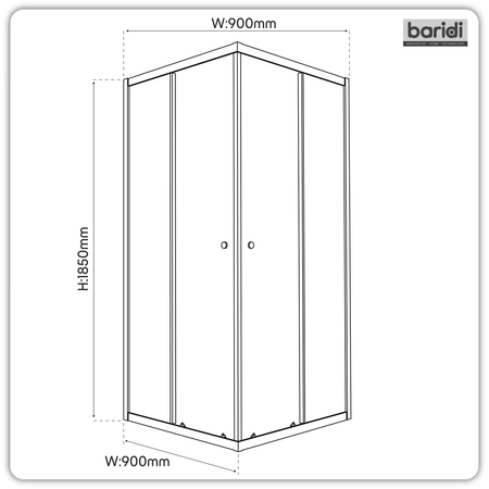 Sealey Corner Shower Entry Enclosure 900 x 900 x 1850mm with 6mm Tempered Glass - Chrome Model No-DH299