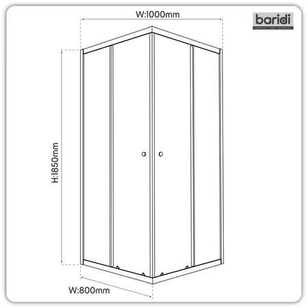 Sealey Corner Shower Entry Enclosure 1000 x 800 x 1850mm with 6mm Tempered Glass - Chrome Model No-DH300