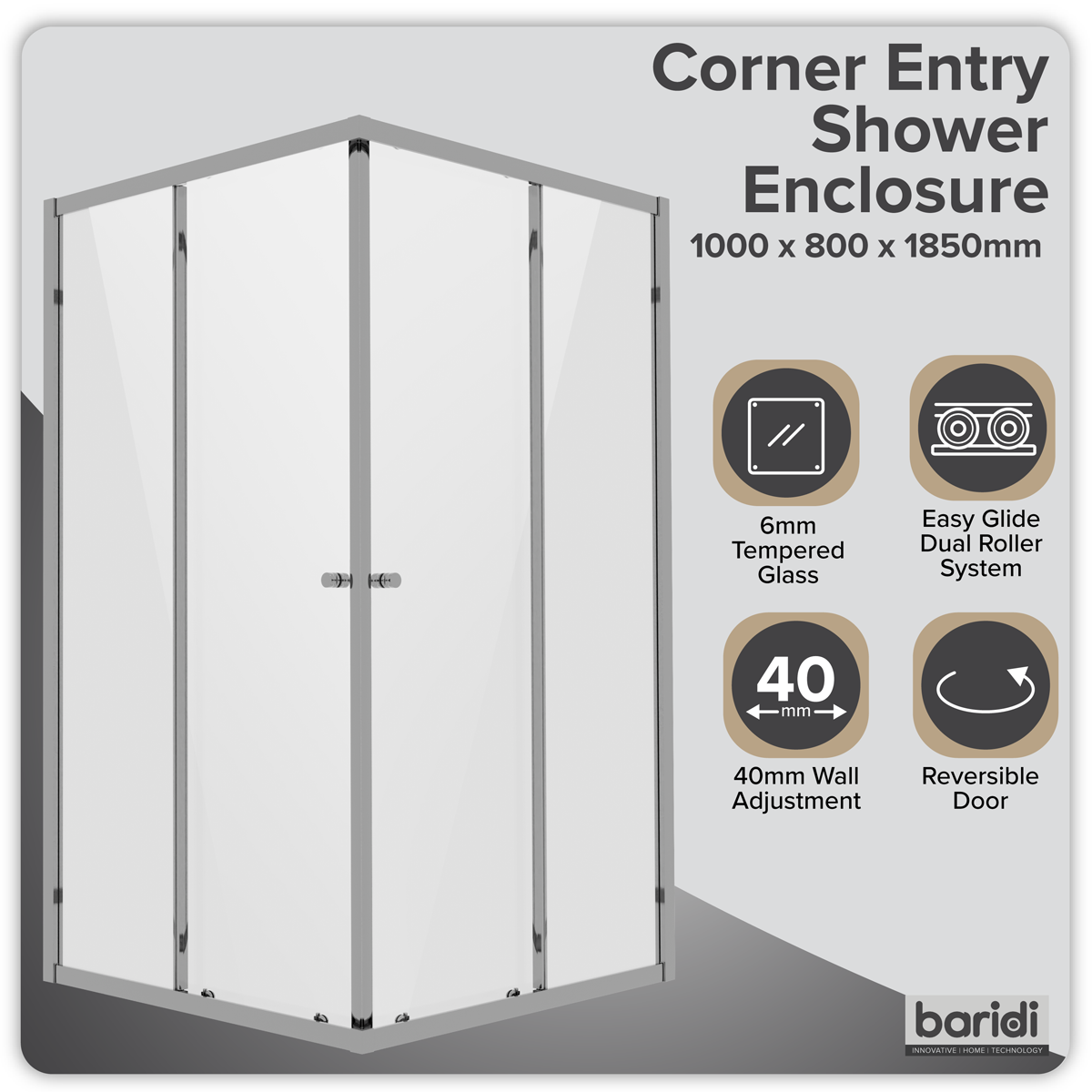 Sealey Corner Shower Entry Enclosure 1000 x 800 x 1850mm with 6mm Tempered Glass - Chrome Model No-DH300