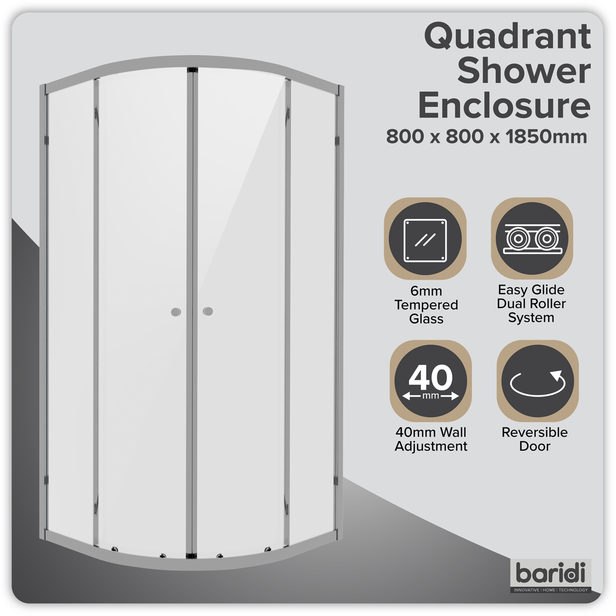 Sealey Quadrant Shower Entry Enclosure 800 x 800 x 1850mm with 6mm Tempered Glass - Chrome Model No-DH301