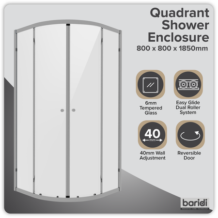 Sealey Quadrant Shower Entry Enclosure 800 x 800 x 1850mm with 6mm Tempered Glass - Chrome Model No-DH301