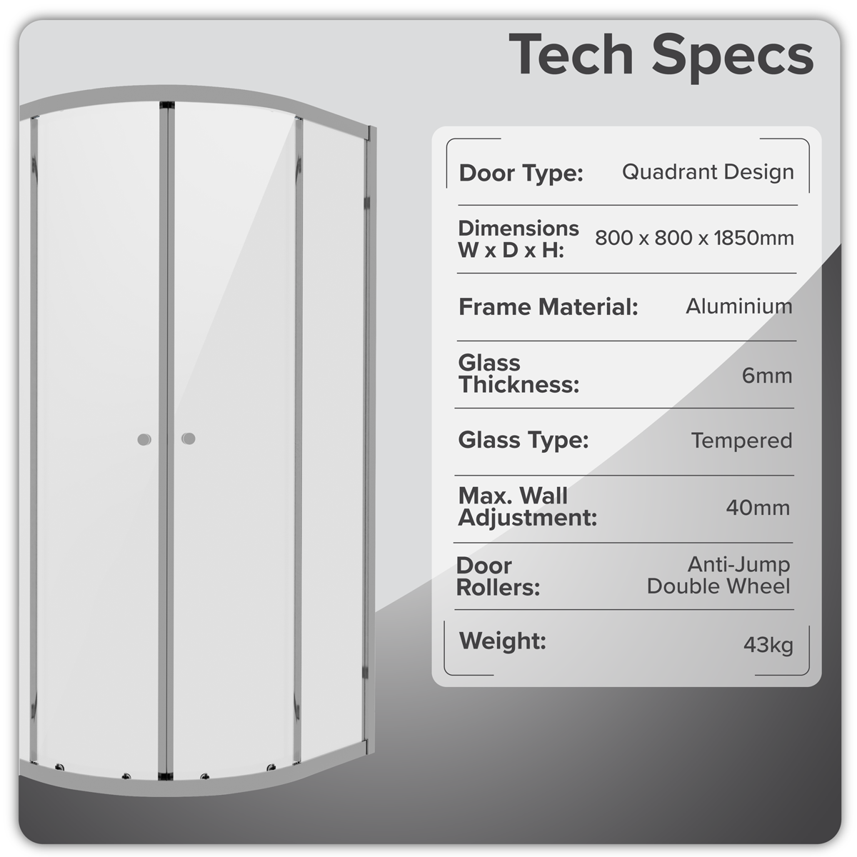 Sealey Quadrant Shower Entry Enclosure 800 x 800 x 1850mm with 6mm Tempered Glass - Chrome Model No-DH301