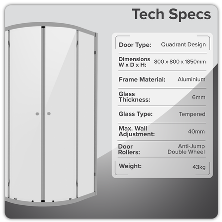 Sealey Quadrant Shower Entry Enclosure 800 x 800 x 1850mm with 6mm Tempered Glass - Chrome Model No-DH301