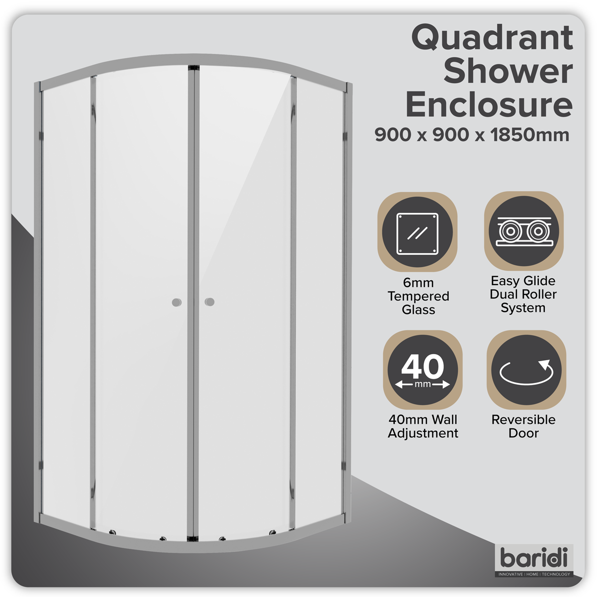 Sealey Quadrant Shower Entry Enclosure 900 x 900 x 1850mm with 6mm Tempered Glass - Chrome Model No-DH302