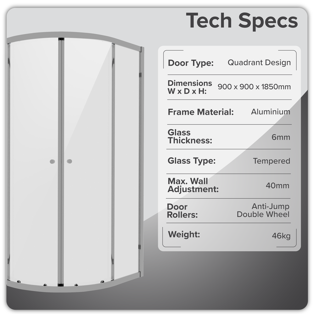 Sealey Quadrant Shower Entry Enclosure 900 x 900 x 1850mm with 6mm Tempered Glass - Chrome Model No-DH302