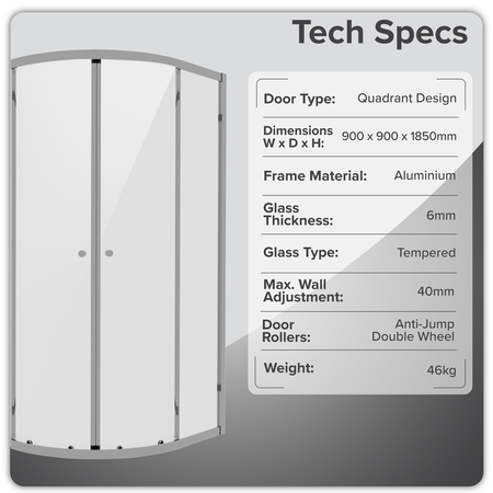 Sealey Quadrant Shower Entry Enclosure 900 x 900 x 1850mm with 6mm Tempered Glass - Chrome Model No-DH302