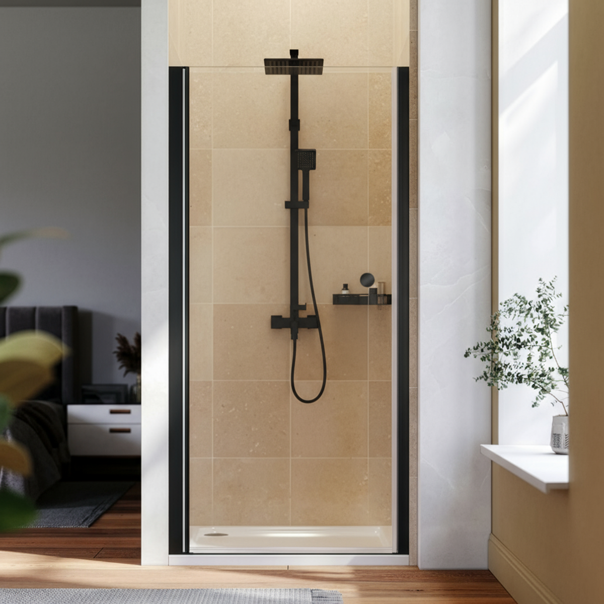 Sealey Pivot Shower Door 800 x 1850mm, 6mm Tempered Glass, Reversible - Black Model No-DH304