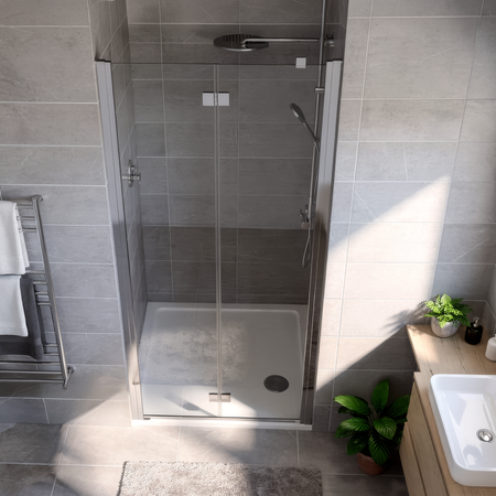 Sealey Bi-Fold Shower Door 800 x 1850mm, 6mm Tempered Glass, Reversible - Chrome Model No-DH305