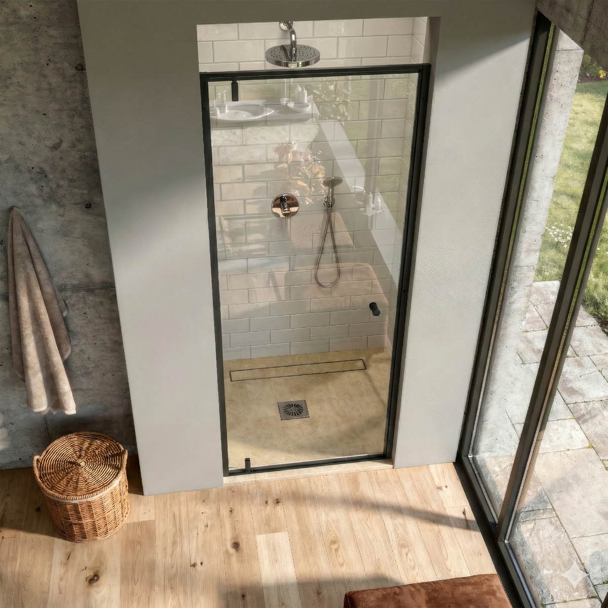 Sealey Hinged Shower Door 800 x 1850mm, 6mm Tempered Glass, Reversible - Black Model No-DH307