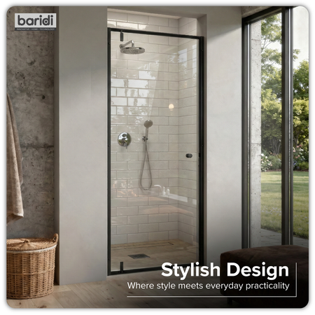 Sealey Hinged Shower Door 800 x 1850mm, 6mm Tempered Glass, Reversible - Black Model No-DH307