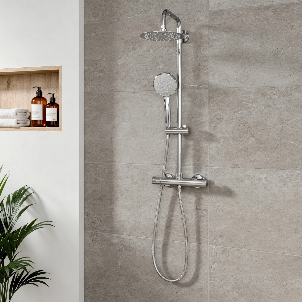 Sealey Thermostatic Shower Mixer Set, 20cm Round Head, Adjustable Rail - Chrome Model No-DH314