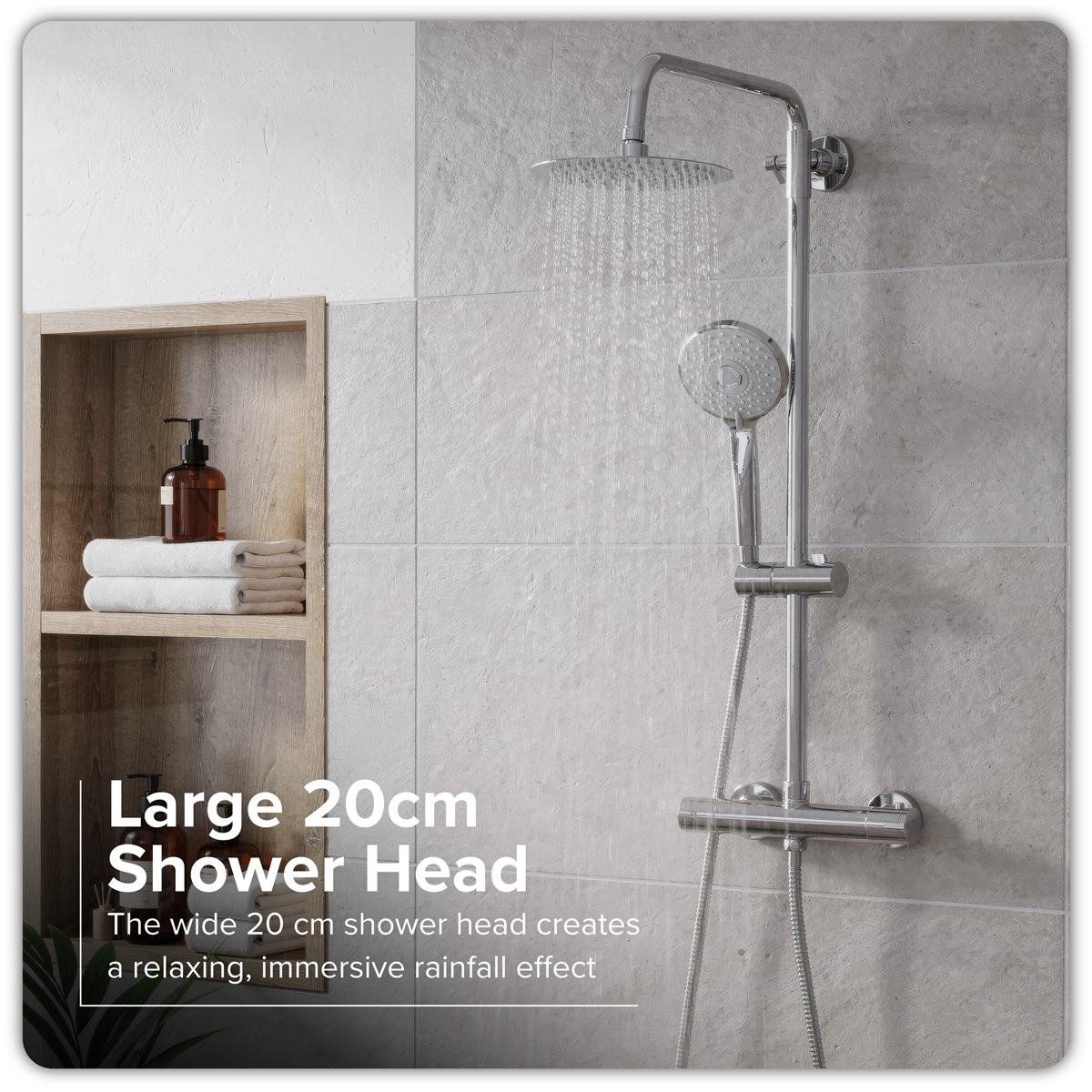 Sealey Thermostatic Shower Mixer Set, 20cm Round Head, Adjustable Rail - Chrome Model No-DH314