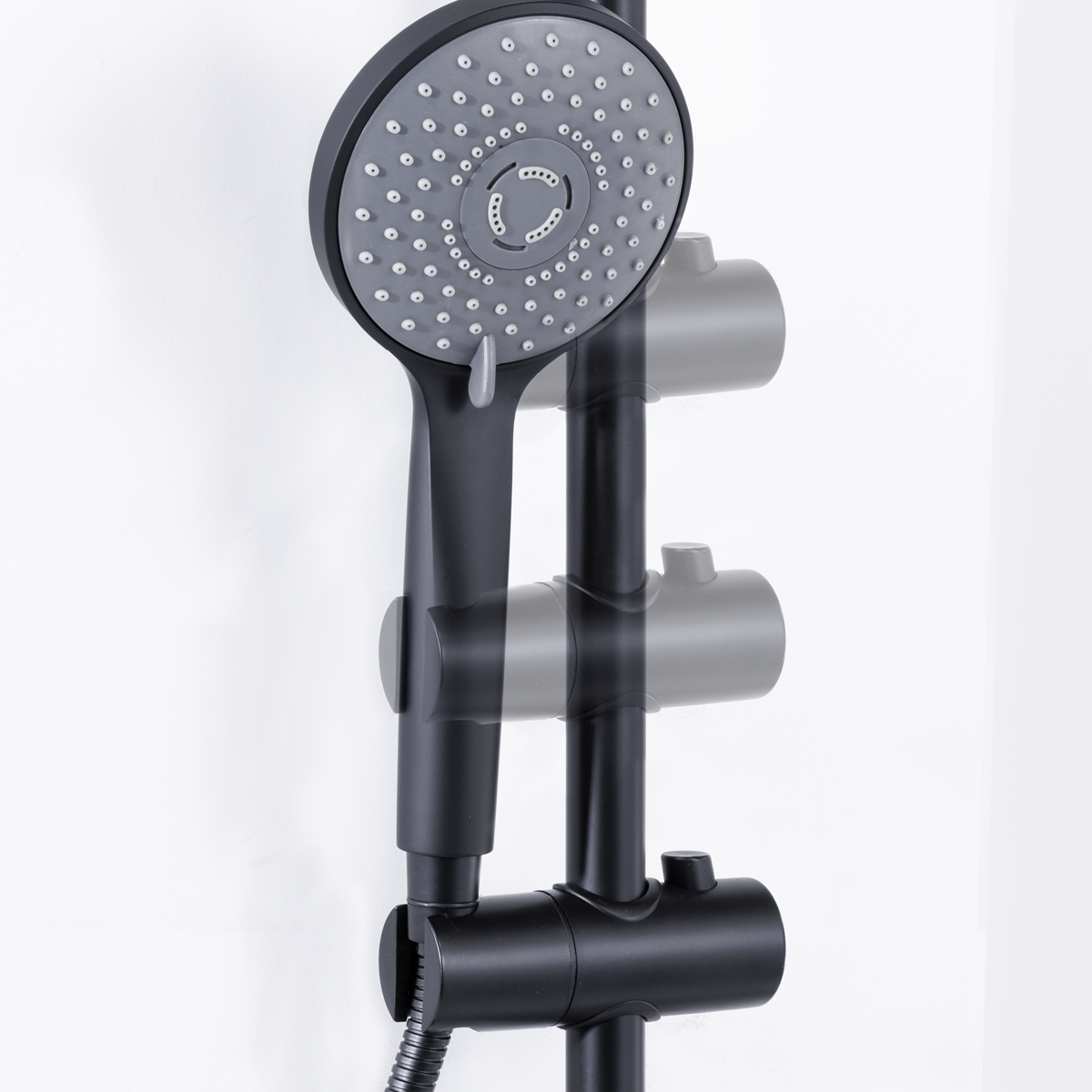 Sealey Thermostatic Shower Mixer Set, 20cm Round Head, Adjustable Rail - Black Model No-DH315
