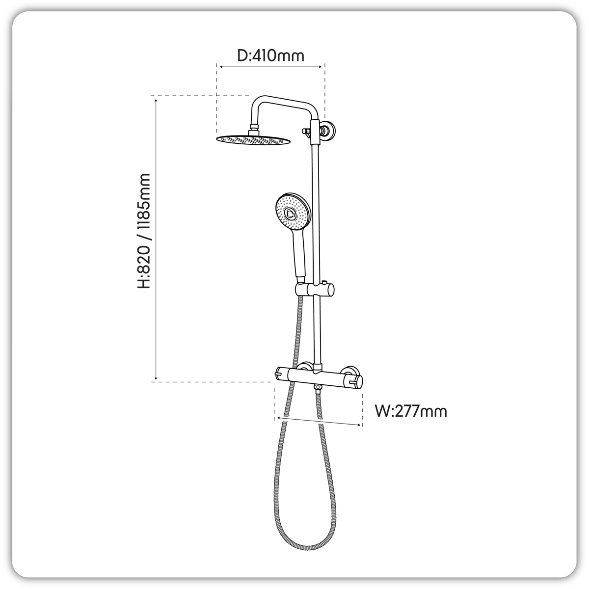 Sealey Thermostatic Shower Mixer Set, 20cm Round Head, Adjustable Rail - Black Model No-DH315