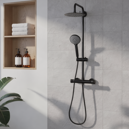Sealey Thermostatic Shower Mixer Set, 20cm Round Head, Adjustable Rail - Black Model No-DH315