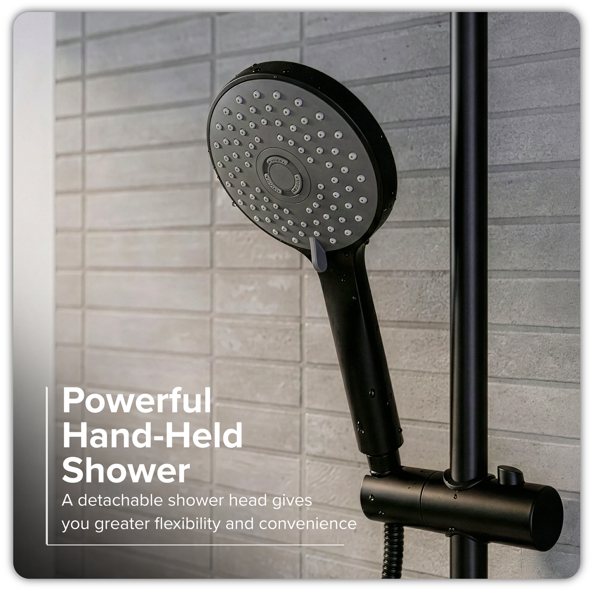 Sealey Thermostatic Shower Mixer Set, 20cm Round Head, Adjustable Rail - Black Model No-DH315