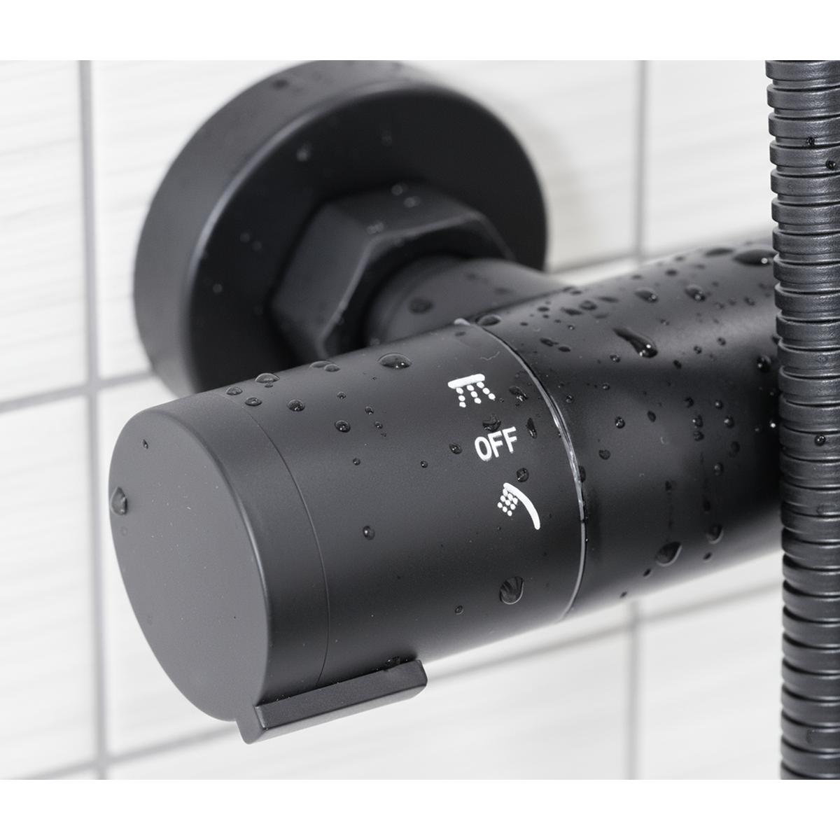 Sealey Thermostatic Shower Mixer Set, 20cm Round Head, Adjustable Rail - Black Model No-DH315