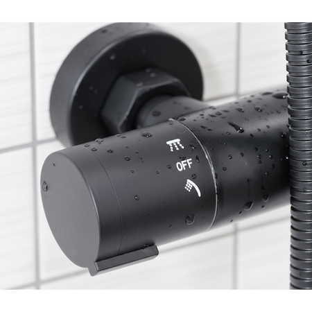 Sealey Thermostatic Shower Mixer Set, 20cm Round Head, Adjustable Rail - Black Model No-DH315
