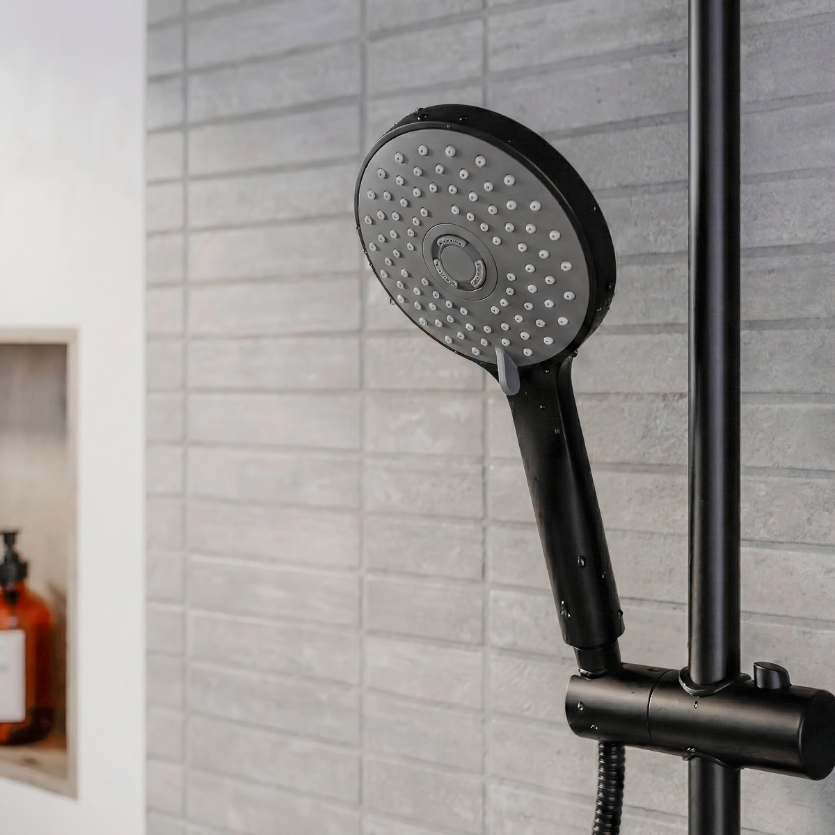 Sealey Thermostatic Shower Mixer Set, 20cm Round Head, Adjustable Rail - Black Model No-DH315