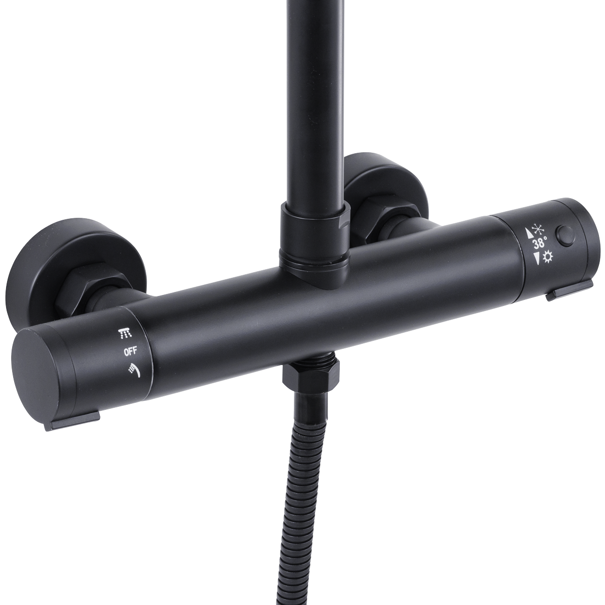 Sealey Thermostatic Shower Mixer Set, 20cm Round Head, Adjustable Rail - Black Model No-DH315