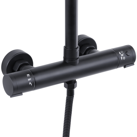 Sealey Thermostatic Shower Mixer Set, 20cm Round Head, Adjustable Rail - Black Model No-DH315