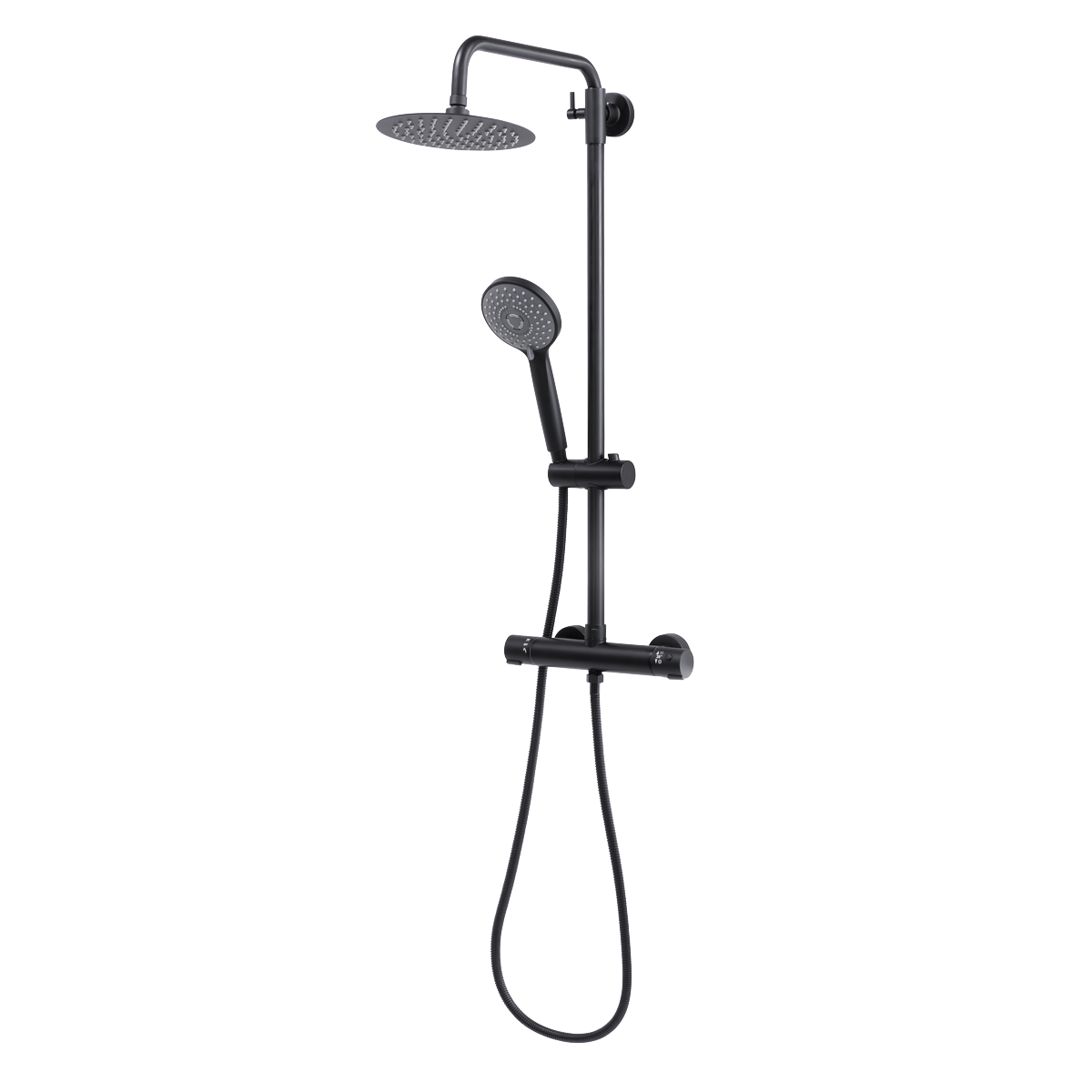 Sealey Thermostatic Shower Mixer Set, 20cm Round Head, Adjustable Rail - Black Model No-DH315