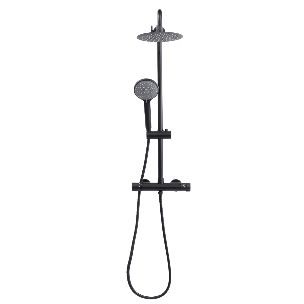 Sealey Thermostatic Shower Mixer Set, 20cm Round Head, Adjustable Rail - Black Model No-DH315