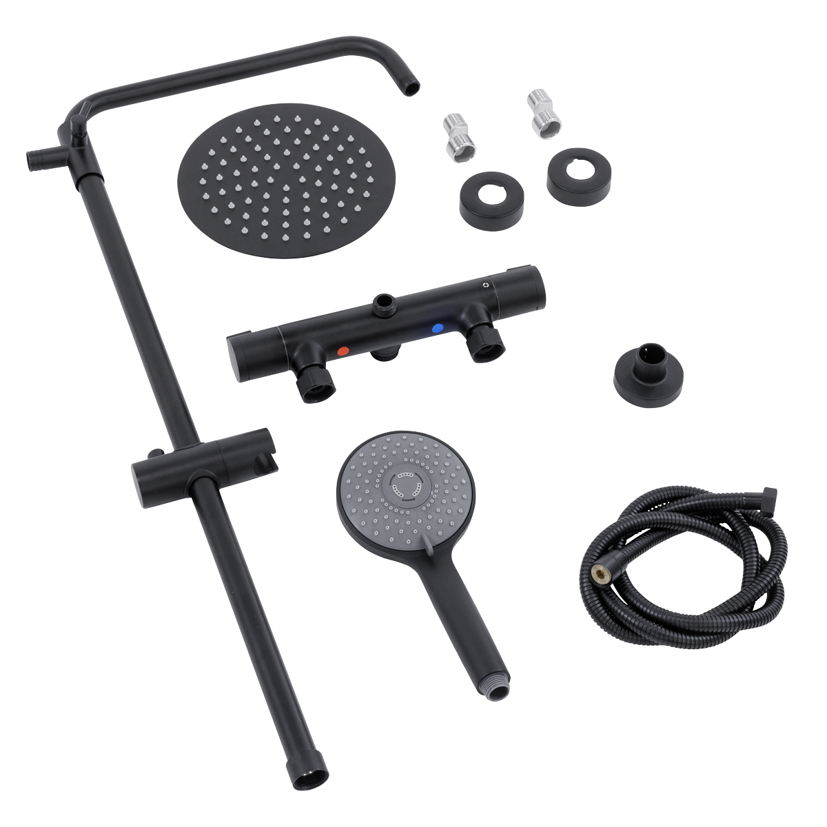 Sealey Thermostatic Shower Mixer Set, 20cm Round Head, Adjustable Rail - Black Model No-DH315