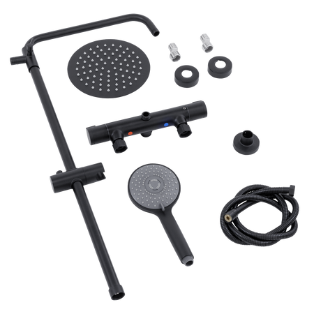 Sealey Thermostatic Shower Mixer Set, 20cm Round Head, Adjustable Rail - Black Model No-DH315