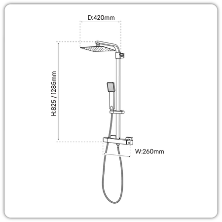 Sealey Thermostatic Shower Mixer Set, 20x20cm Square Head, Adjustable Rail - Black Model No-DH317