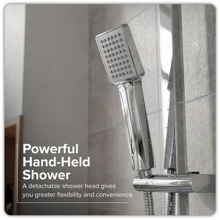 Sealey Thermostatic Shower Mixer Set, 20x20cm Square Head, Adjustable Rail - Black Model No-DH317