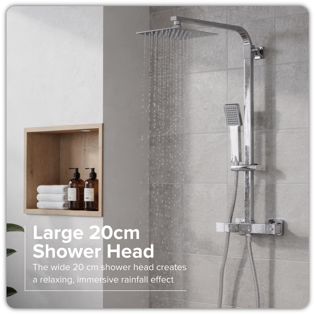 Sealey Thermostatic Shower Mixer Set, 20x20cm Square Head, Adjustable Rail - Black Model No-DH317