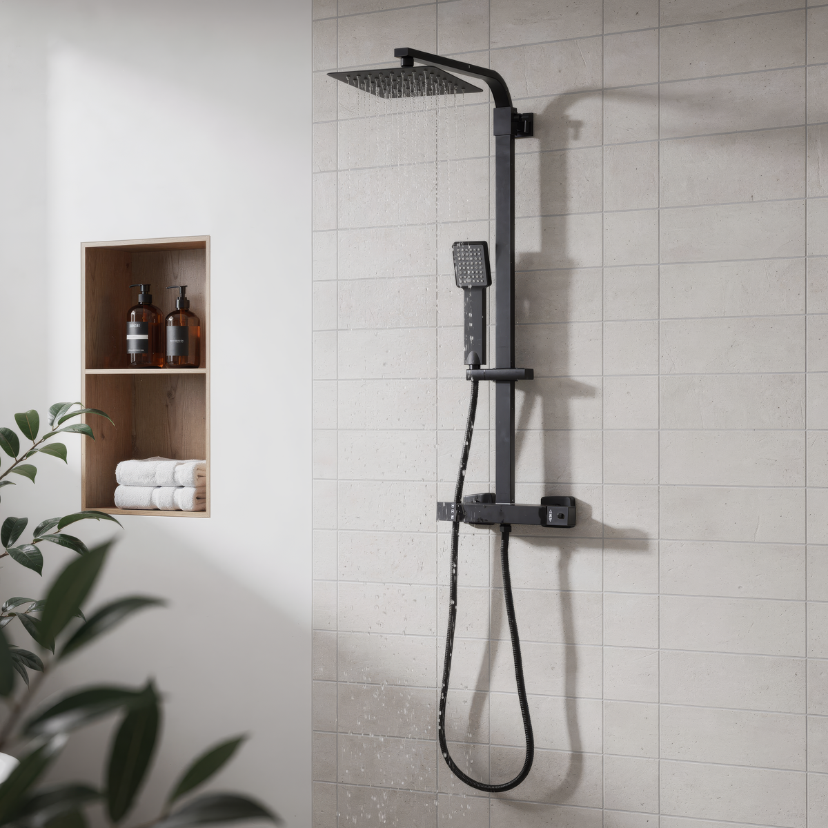 Sealey Thermostatic Shower Mixer Set, 20x20cm Square Head, Adjustable Rail - Black Model No-DH317