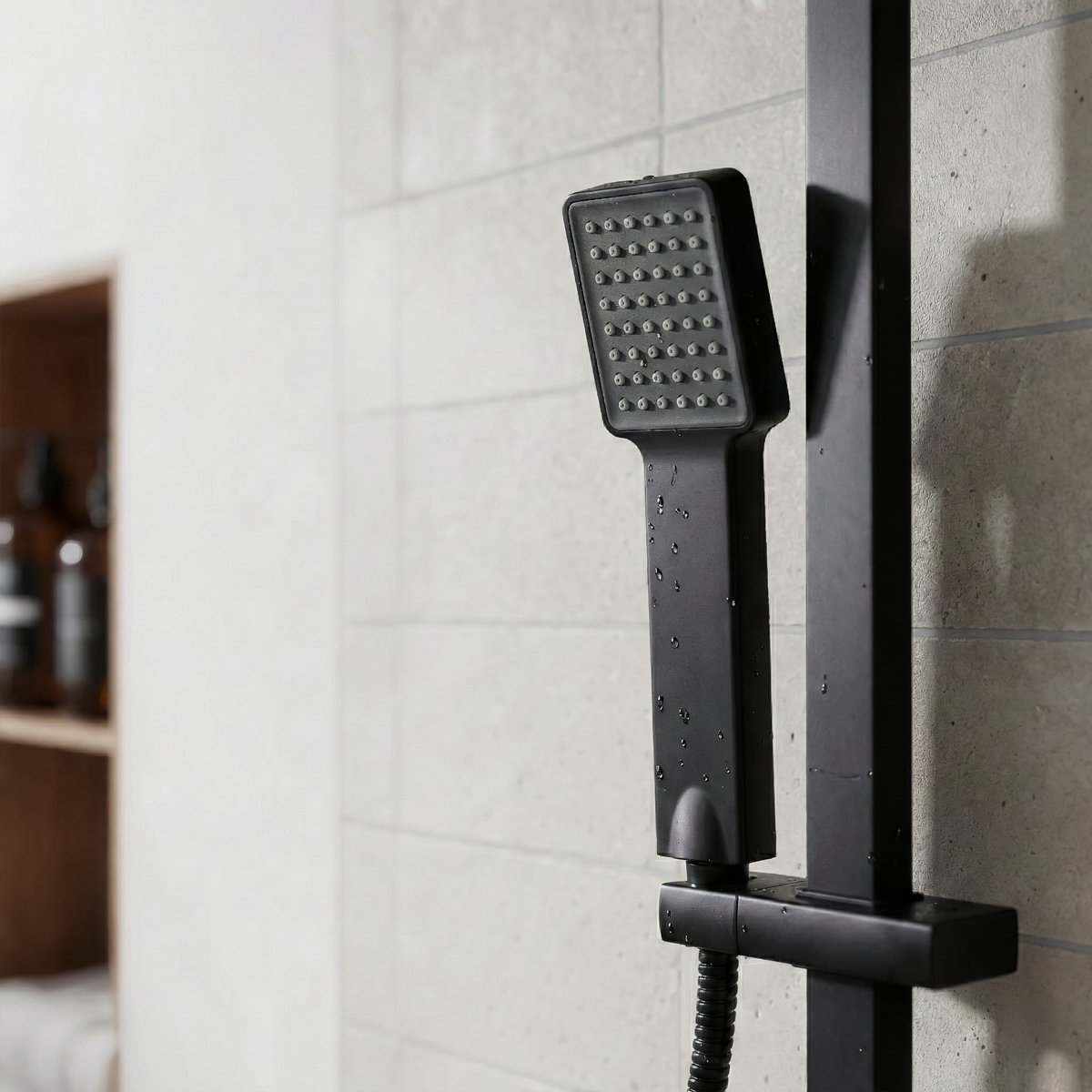 Sealey Thermostatic Shower Mixer Set, 20x20cm Square Head, Adjustable Rail - Black Model No-DH317