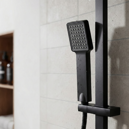 Sealey Thermostatic Shower Mixer Set, 20x20cm Square Head, Adjustable Rail - Black Model No-DH317
